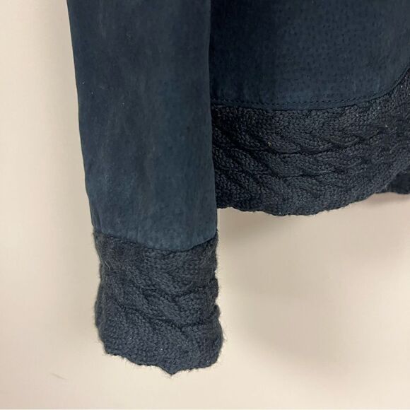 Coldwater Creek black suede jacket with knit trim L/P - Picture 2 of 7